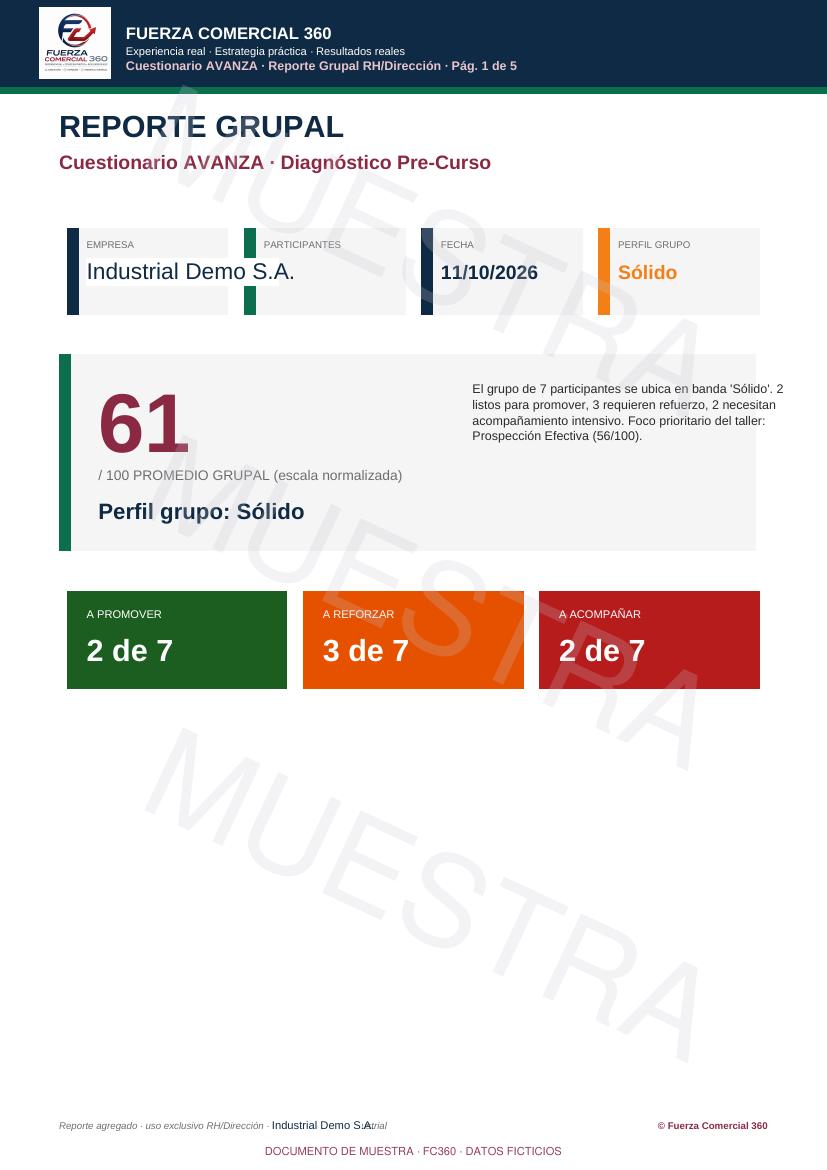 Primera página del Reporte Grupal de muestra