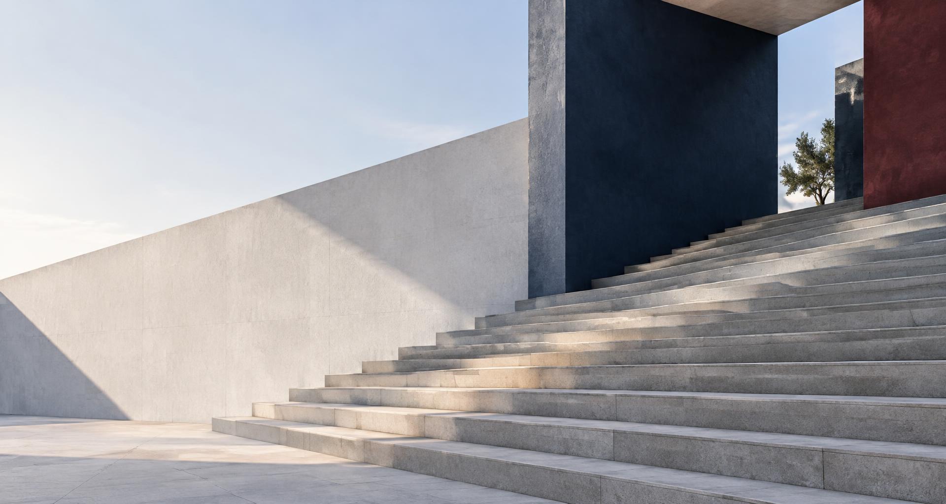 Escalinata arquitectónica que representa una ruta de crecimiento